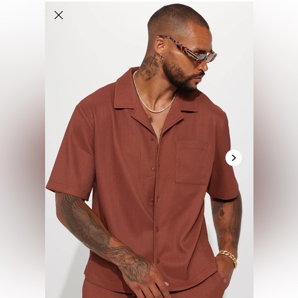 Fashion Nova Other - Men’s Ribbed Button-Down Shirt – Warm Brown | Fashion Nova | Size M